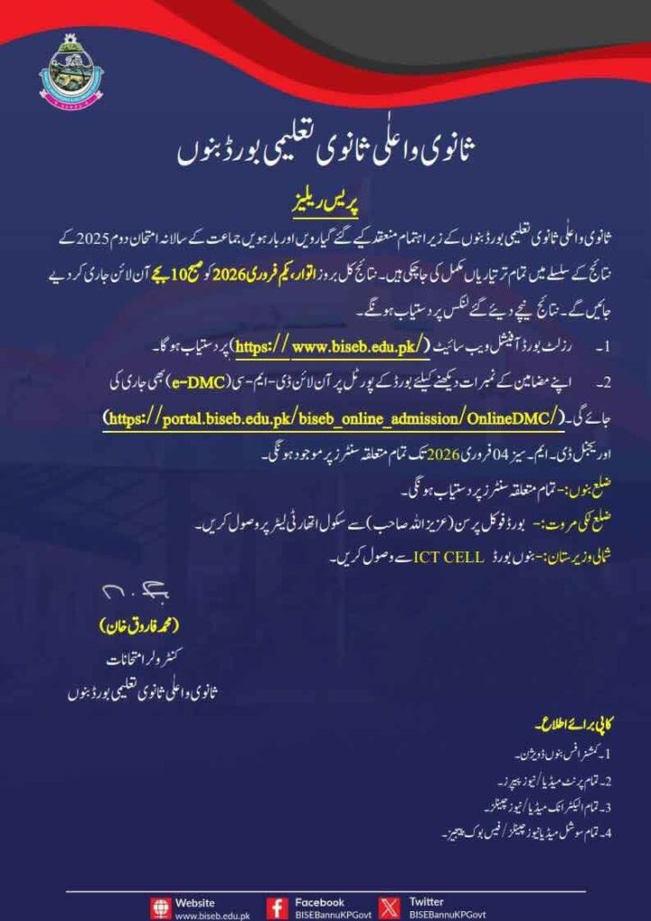 Bannu Board 1st Year, 2nd Year Result